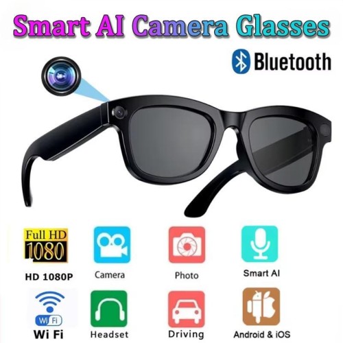 AI Smart Glasses HD 1080P Camera Polarized Sunglasses Mini Video Recorder Security Sports DVR Surveillance Camcorder 2025 Bluetooth Wireless Adapter Wearable Chargeable Transparent Lenses [en-gb]