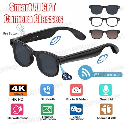 4K HD AI Smart Glasses Chat GPT Video Record Bluetooth Call 260Mah Battery Voice Control Hands-Free for Travel Meeting Class New Adjustable Titanium Wearable With 3 Lens [en-gb]