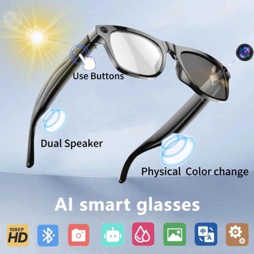  4K HD Smart Glasses AI GPT Camera Change Color Bluetooth Call 260Mah Battery Voice Assistant Translate Identify Objects 2025 [en-gb]