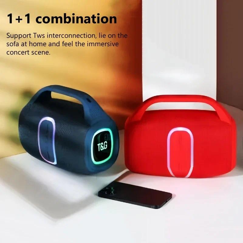 TG-674 Wireless Bluetooth High Quality Stereo Bass Waterproof BT Speaker LED RGB Light Portable Fabric Active Speaker FM Radio