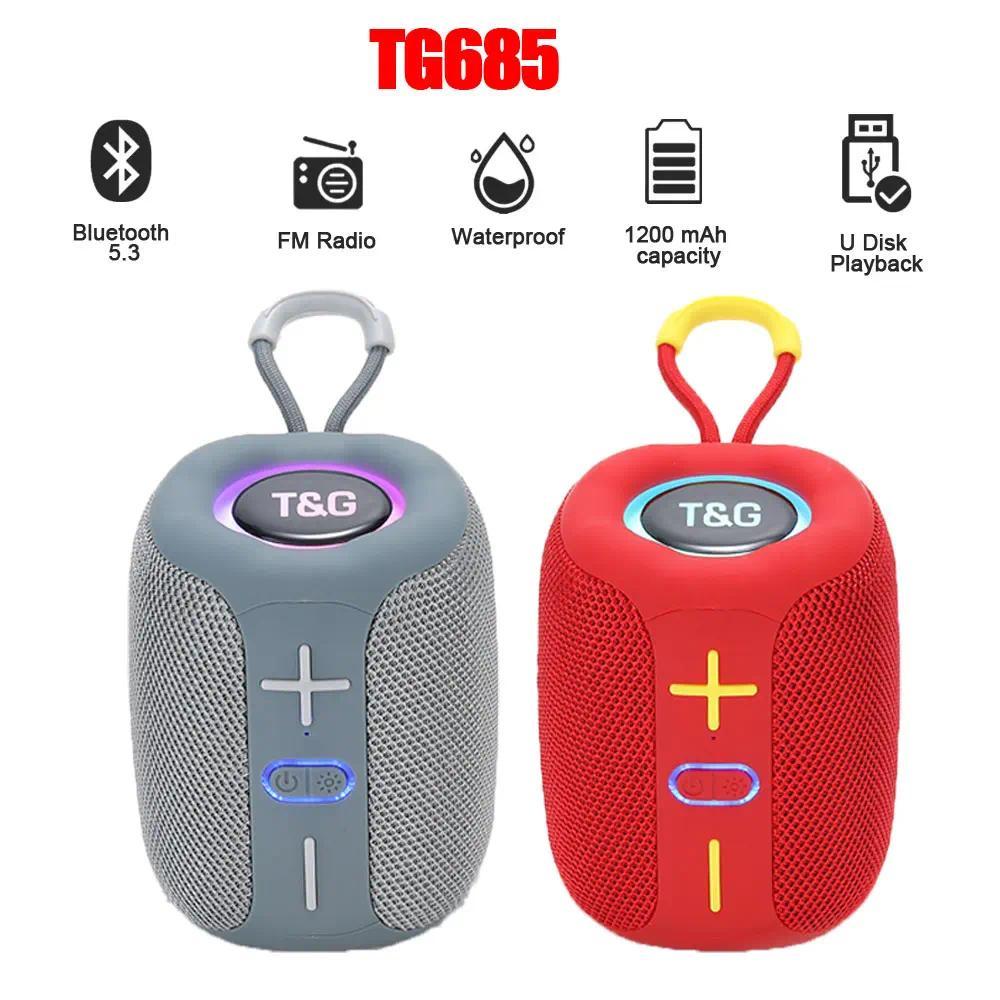 TG658 Portable Bluetooth Speaker Wireless Speakers TWS 1200mAh Waterproof Mini Bass Column AUX TF BT Loud Speaker With LED Light