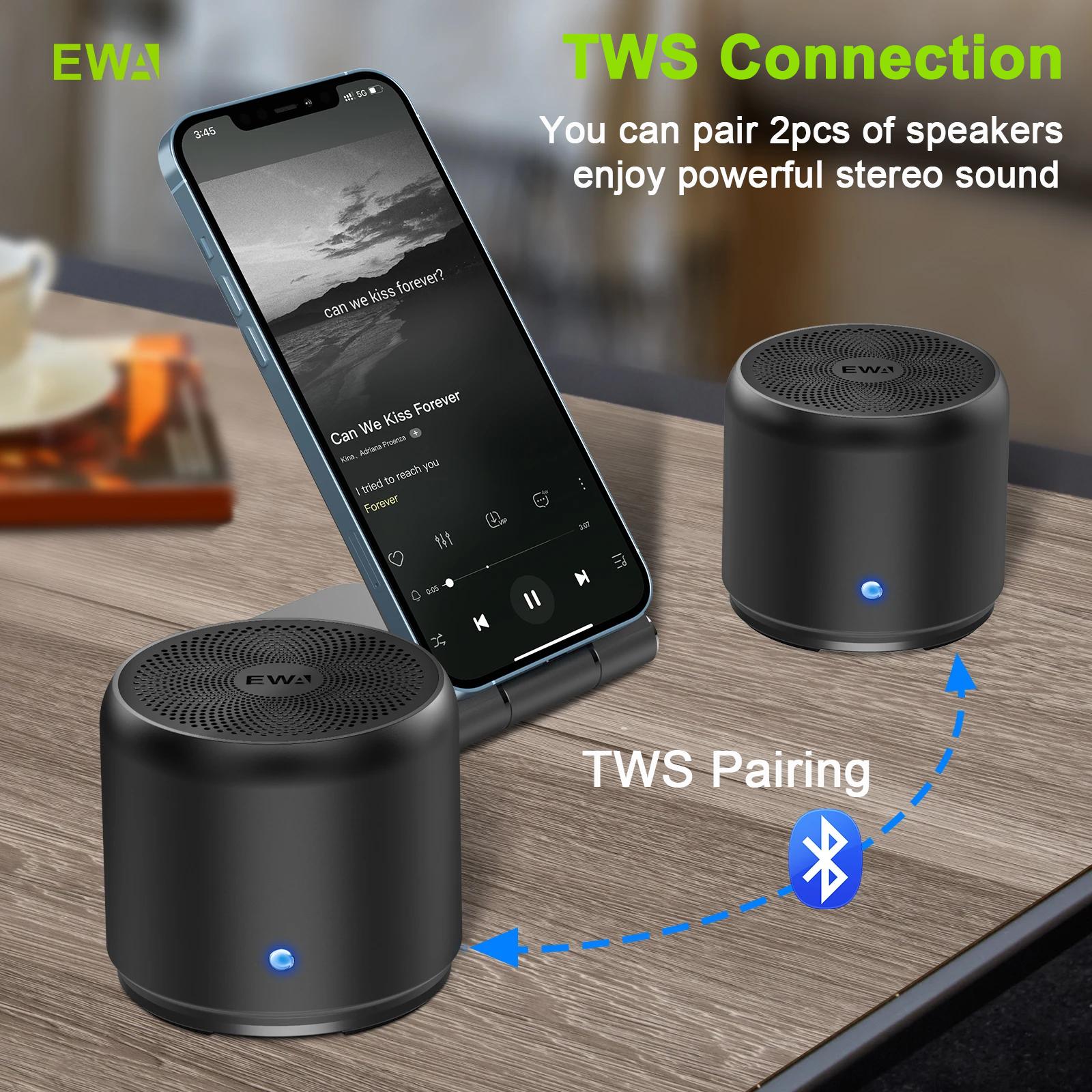 EWA Portable Bluetooth TWS Speakers 8W Subwoofer Outdoor Wireless Speakers Dual Stereo Surrounded 1200mAh Metal Body Mp3 Player