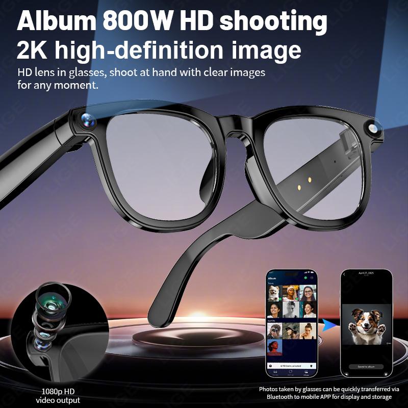 New Smart Bluetooth Glasses 800W Pixels Camera Video Meeting Recording Glasses AI Translation Voice Calling Sunglasses Men Women Wearable Chargeable Anti-Blue Lenses