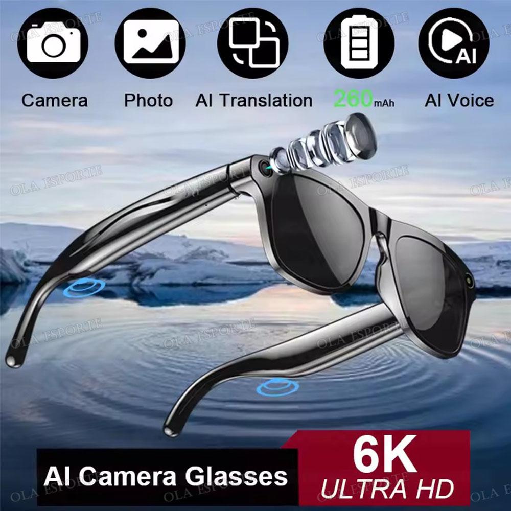 New AI Smart Glasses with Camera Sunglasses Mini Camera Video Recorder Wireless Bluetooth Call Anti-blue Glasses for Man Women Wearable Local Magnetic Bk-Wh