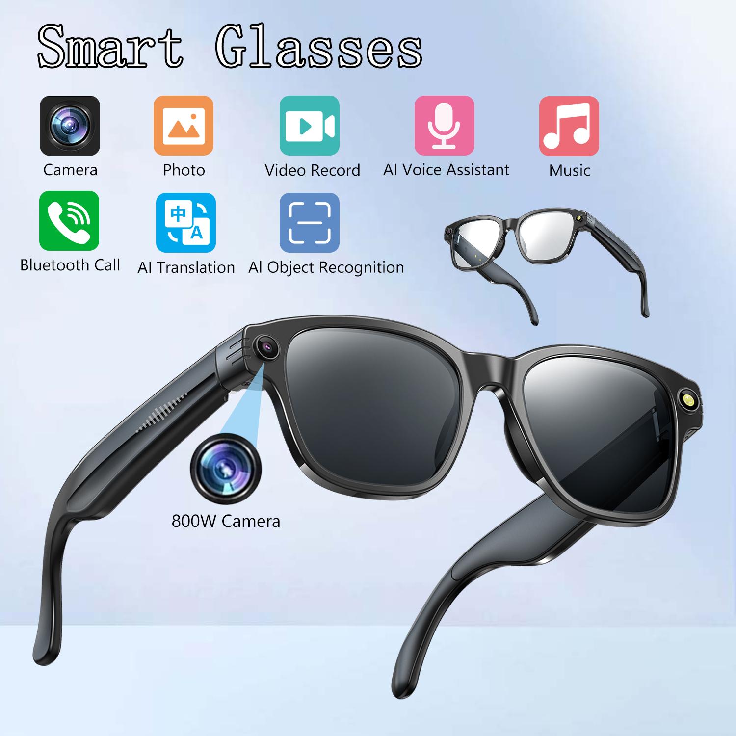 Smart Glasses Take Photo Video Record Real-time Translation Bluetooth Call Glasses Voice Assistant Music Playback Sunglasses Android Magnetic Wearable Transparent