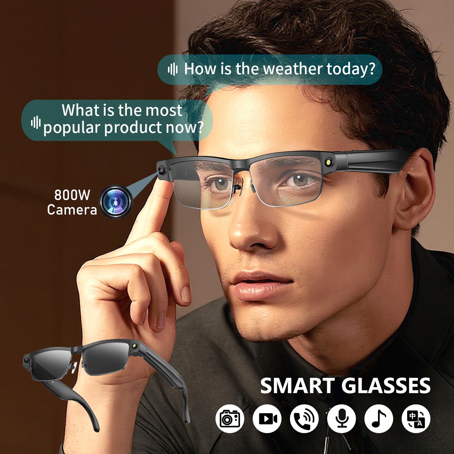 Camera Smart Glasses Photo Video Record BT Call Music Playback Smart Glasses Al Object Recognition Voice Assistant Sunglasses Bluetooth Android