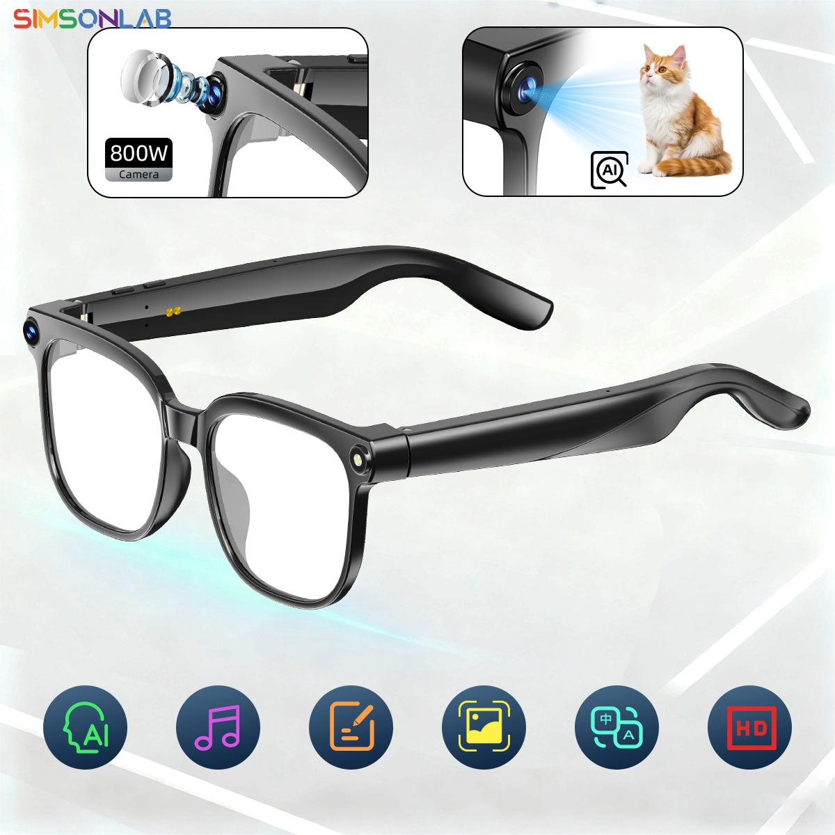NEW Smart Glasses 800W HD Camera AI Voice Assistant Translation Real-time DVR Camcorder Conference Record Headphones for Xiaomi