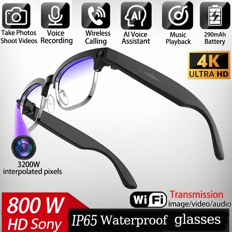 8MP HD Smart Video Glasses  Anti Shake Video Recording WIFI Bluetooth Transmission Object Recognition Slide Touch Smart Glasses