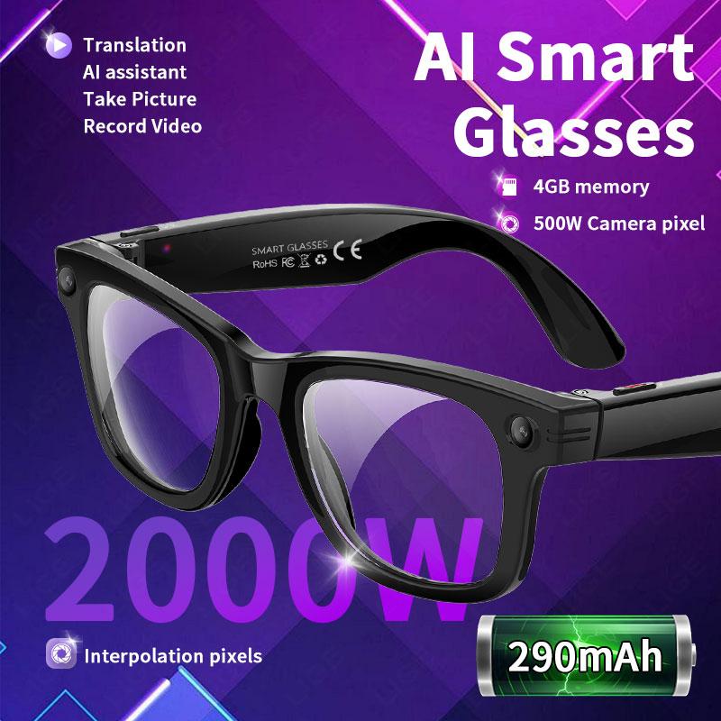 2025 New Camera Video Smart Glasses Men AI Voice Assistant Eyeglasses Translation Bluetooth Call WIFI Transmission Photo Glasses