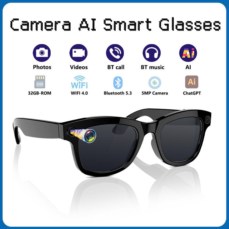 AI Smart Glasses w/ ChatGPT & 5MP Camera | Real-Time Translation, Voice Control, 5GHz WiFi, 4Hrs Playtime | HD Shooting