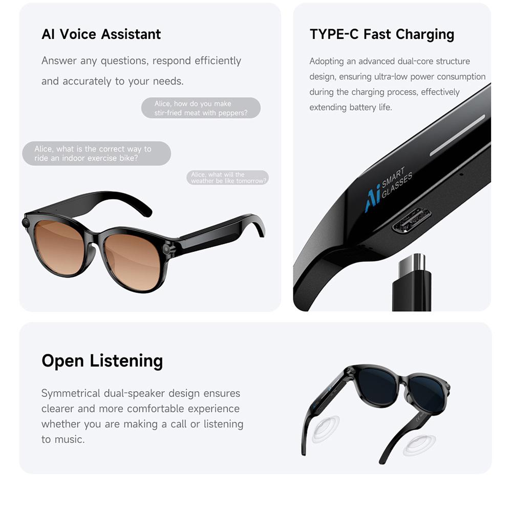 AI Smart Glasses Real-time Translation Dual Camera Bluetooth Call Sunglasses Shoot Audio Video Music Player Multifunctional Men