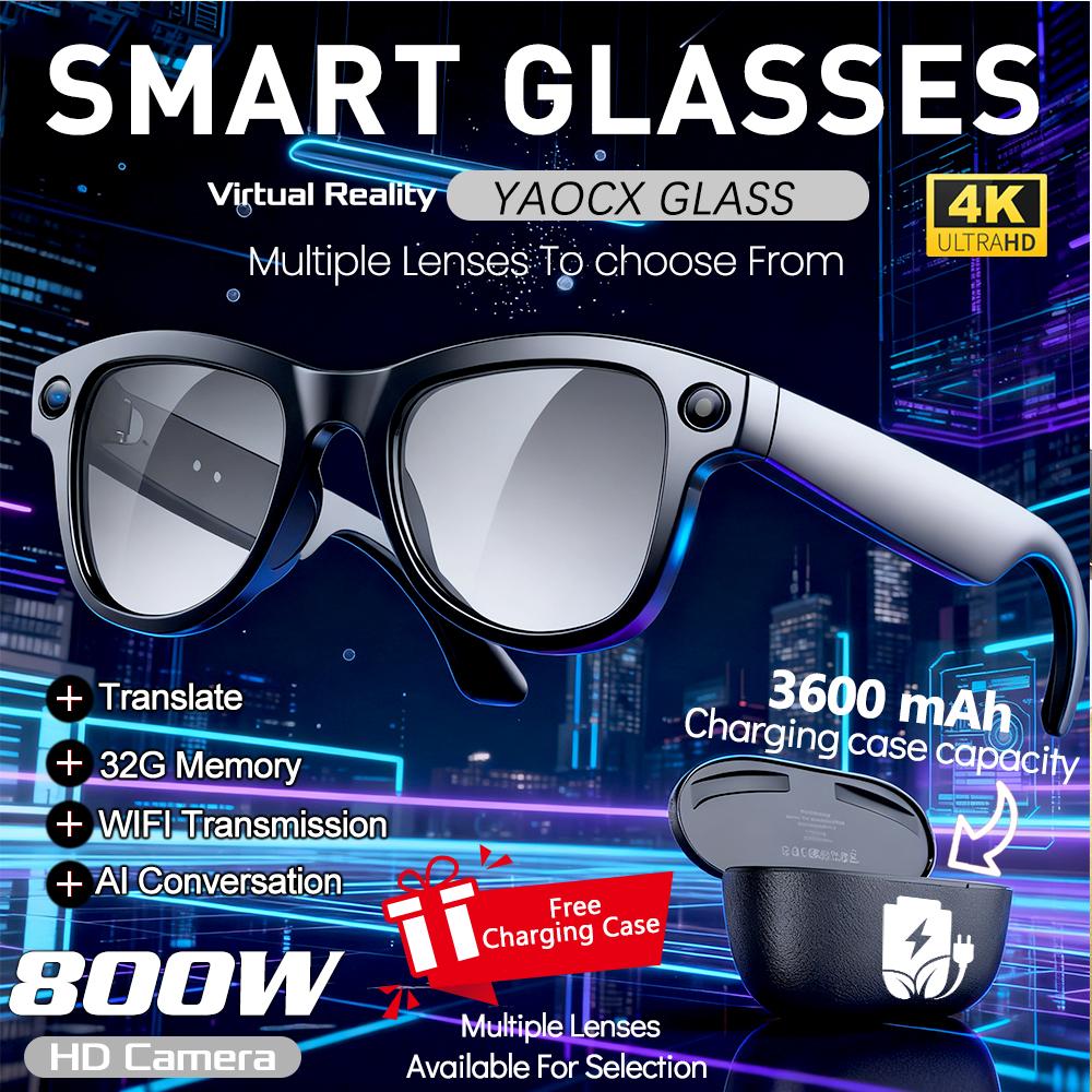 New Intelligent AI Glasses 800W Pixel Camera Video Recording AI Voice Translation Music WIFI Transmission BT Call Smart Glasses