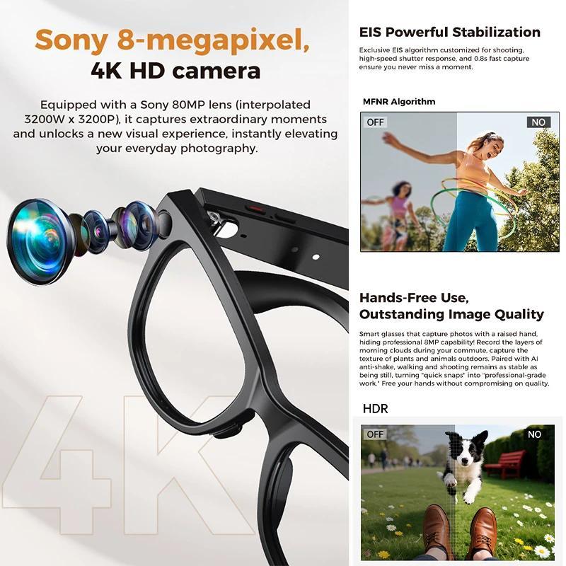 M02 AI Smart Glasses 8MP Camera Video Recording 100+ Languages ​​Translation Sunglasses  Music with Charging Box Smart Glasses