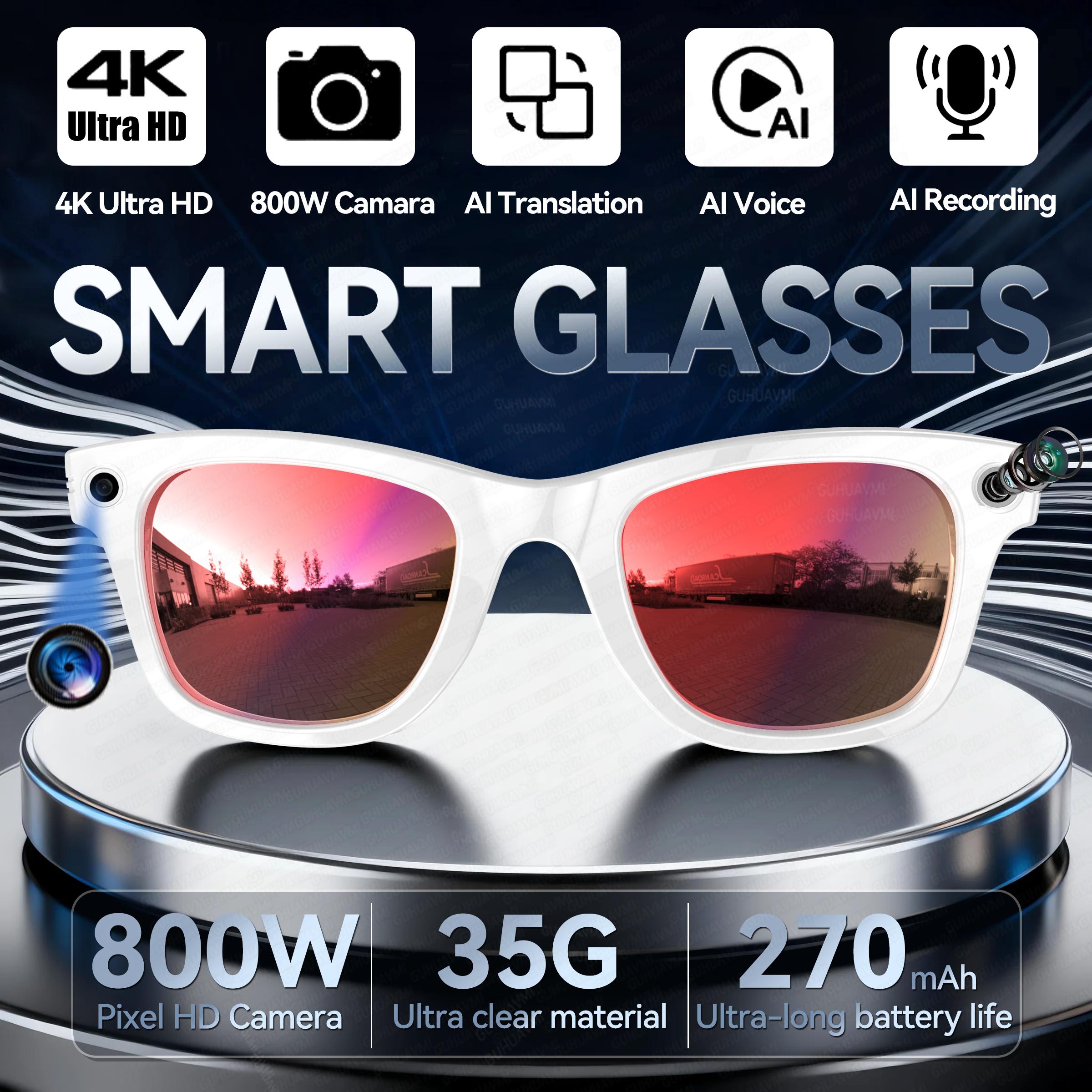 2025 Smart Glasses Women Wireless Bluetooth Call Sunglasses 800W Pixel Dual Camera Voice Assistant Intelligent Translation Glass