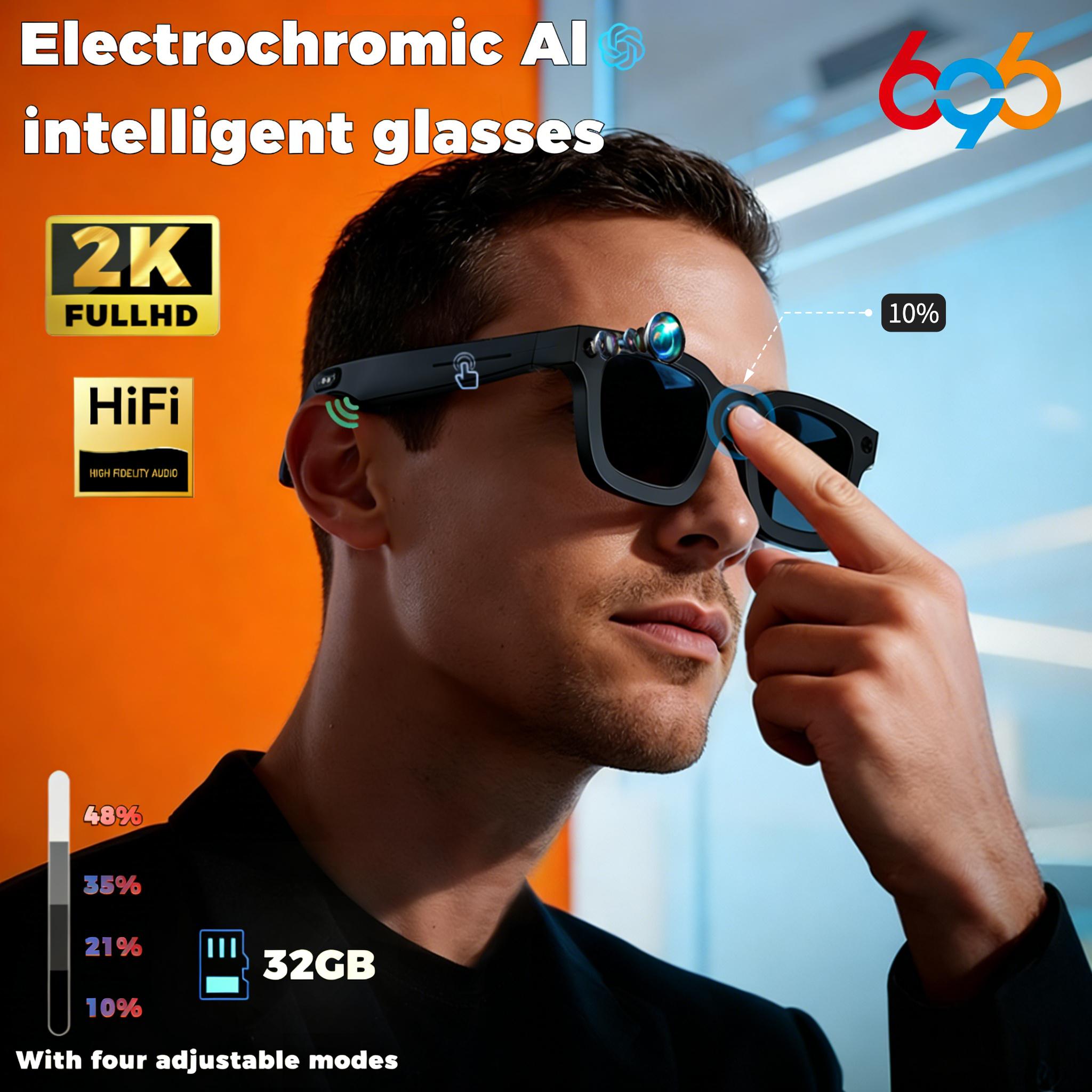 AI Smart Glasses Change Color Real-time Translation Eyewear 800W Camera Bluetooth Call Sunglasses Men Women Video Music Playe