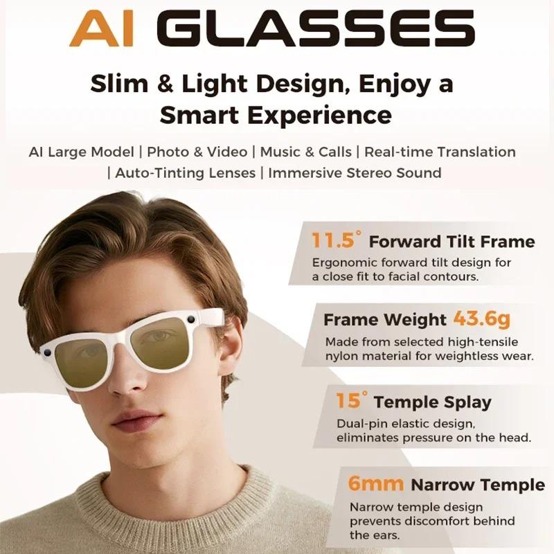 2025 New 6K HD AI Smart Glasses Chat GPT 800MP Camera Bluetooth Call 290mAh Battery 32GB Voice Assistant Control Smart Glasses
