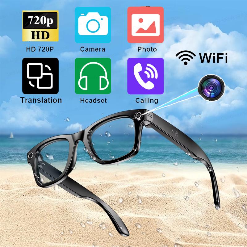 AI Camera Smart Glasses Recording Videos AI Photo Recognition Answer Translation IP65 Waterproof Bluetooth Glasses For Man Women