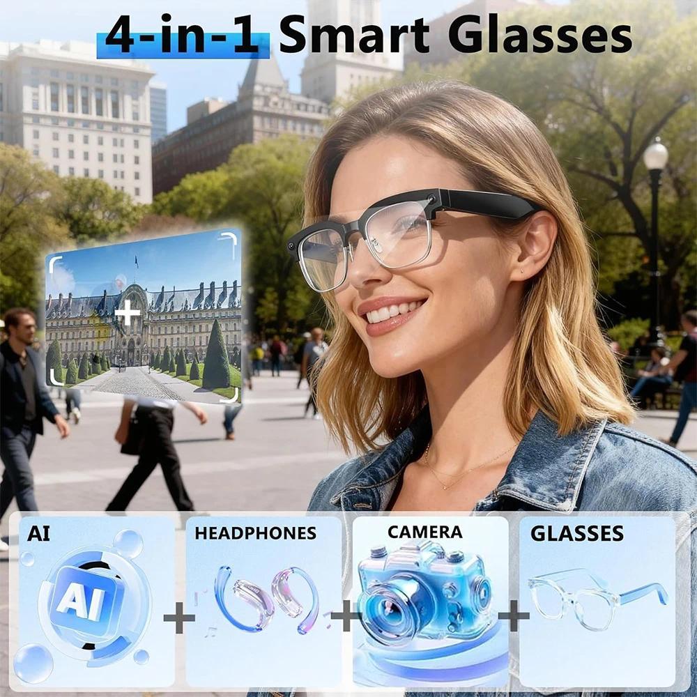 2026 4K HD Smart Glasses With 800W Ultra-Wide Camera Video Recording 4GB AI Photo Recognition Bluetooth Call Translation Voice