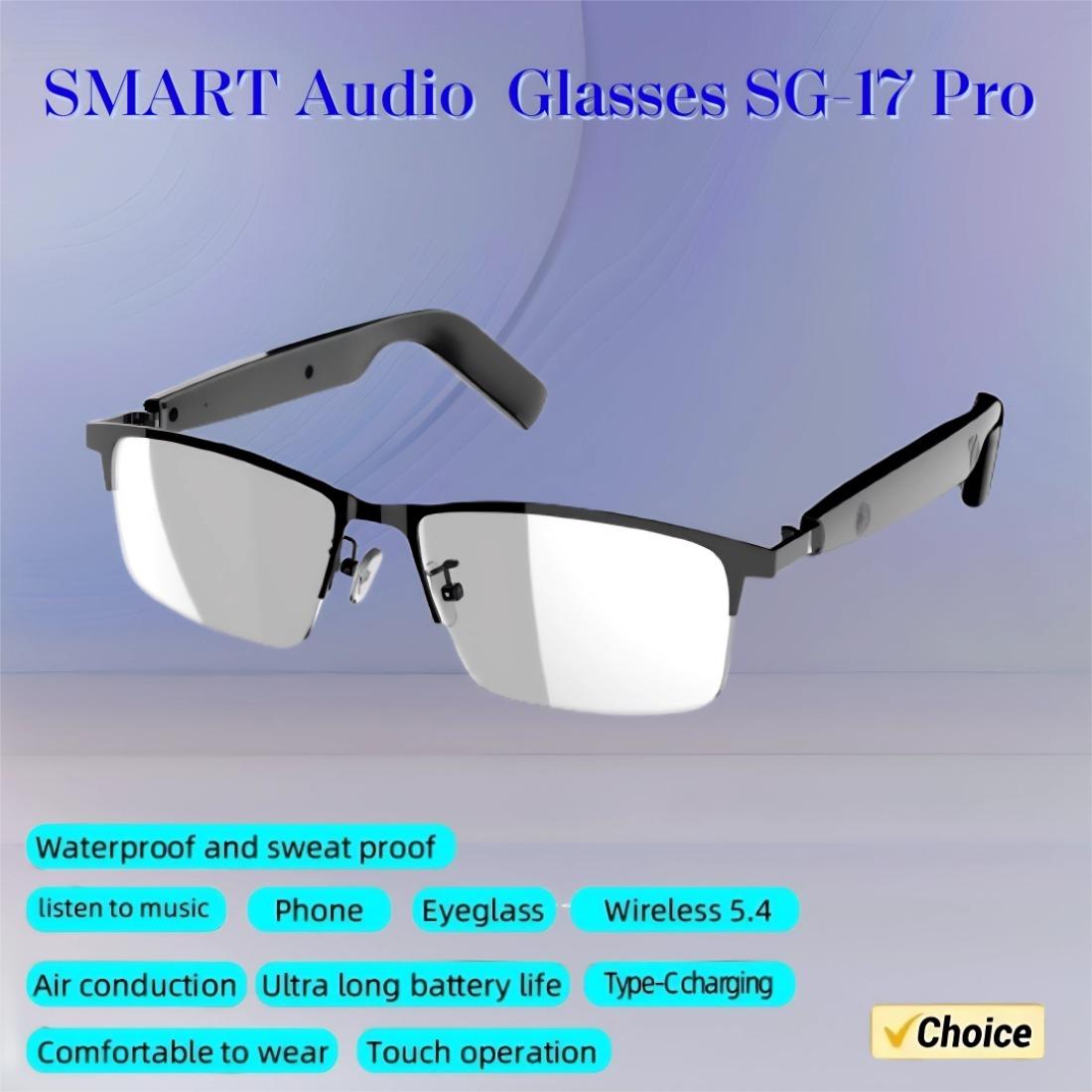 New SG-17 Pro Smart Glasses Life Assistant Answer/Decline Call Music Light AI Voice Wireless Bluetooth Smart Glasses