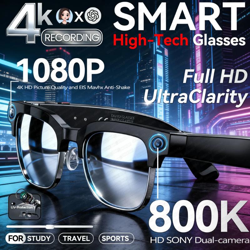 AI Smart Glasses 4k HD 800W Camera 1080P shoot Video Sunglasses Language Translation WIFI Transmission Music Player Call Glasses