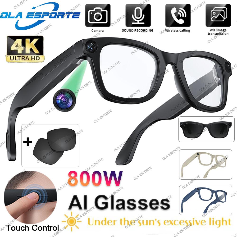 4K AI Smart Glasses Multifunction Camera Bluetooth Call Voice Assistant Music Player Translate Glasses UV Polarized Sunglasses