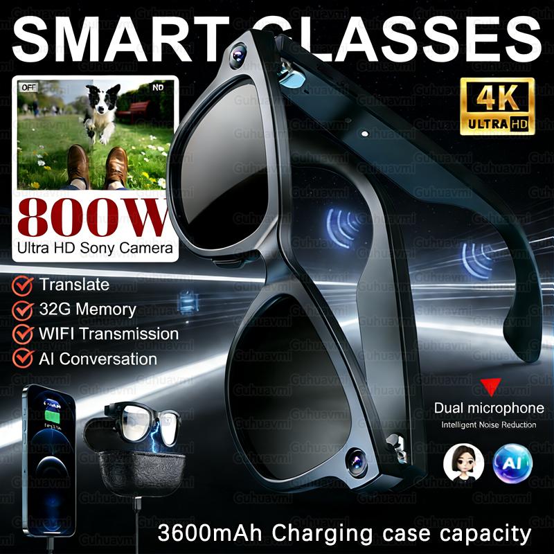 2026 New 8MP HD Camera Smart Glasses ChatGPT Bluetooth Call 3600Mah Battery Voice Assistant AI Translate Identify Objects Smart