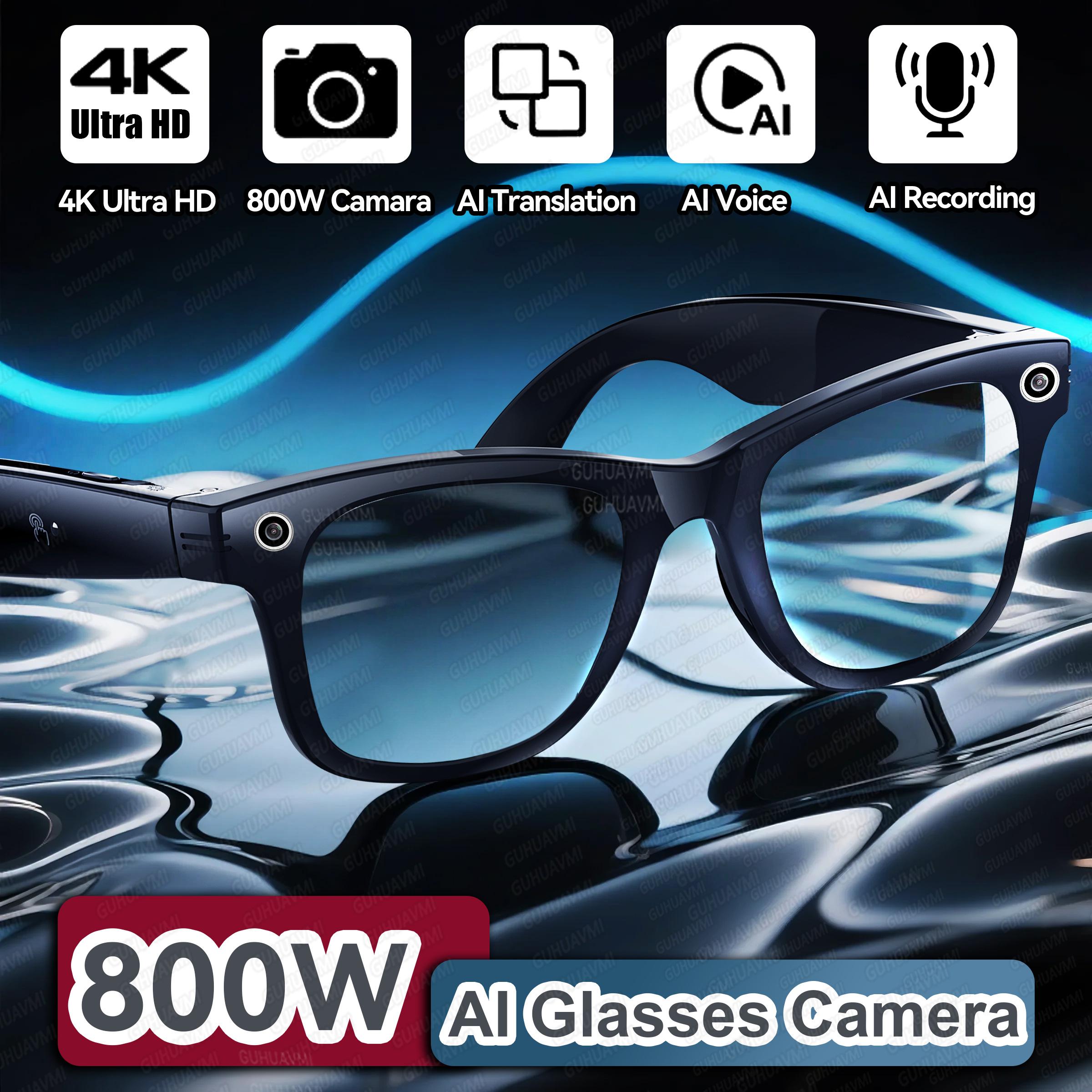 New 800W Camera Glasses Men Color Changing AI Smart Translation Glasses Photo Video Recording Waterproof Call Smart Sunglasses