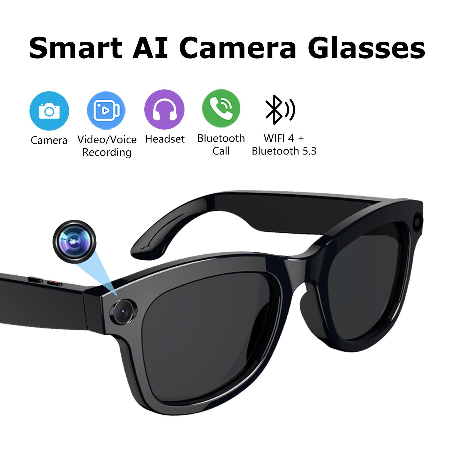 AI Smart Glasses Built in HD Camera Anti UV Sunglasses Video Recorder Shooting Glasses Bluetooth Call Voice Assistant Camcorder