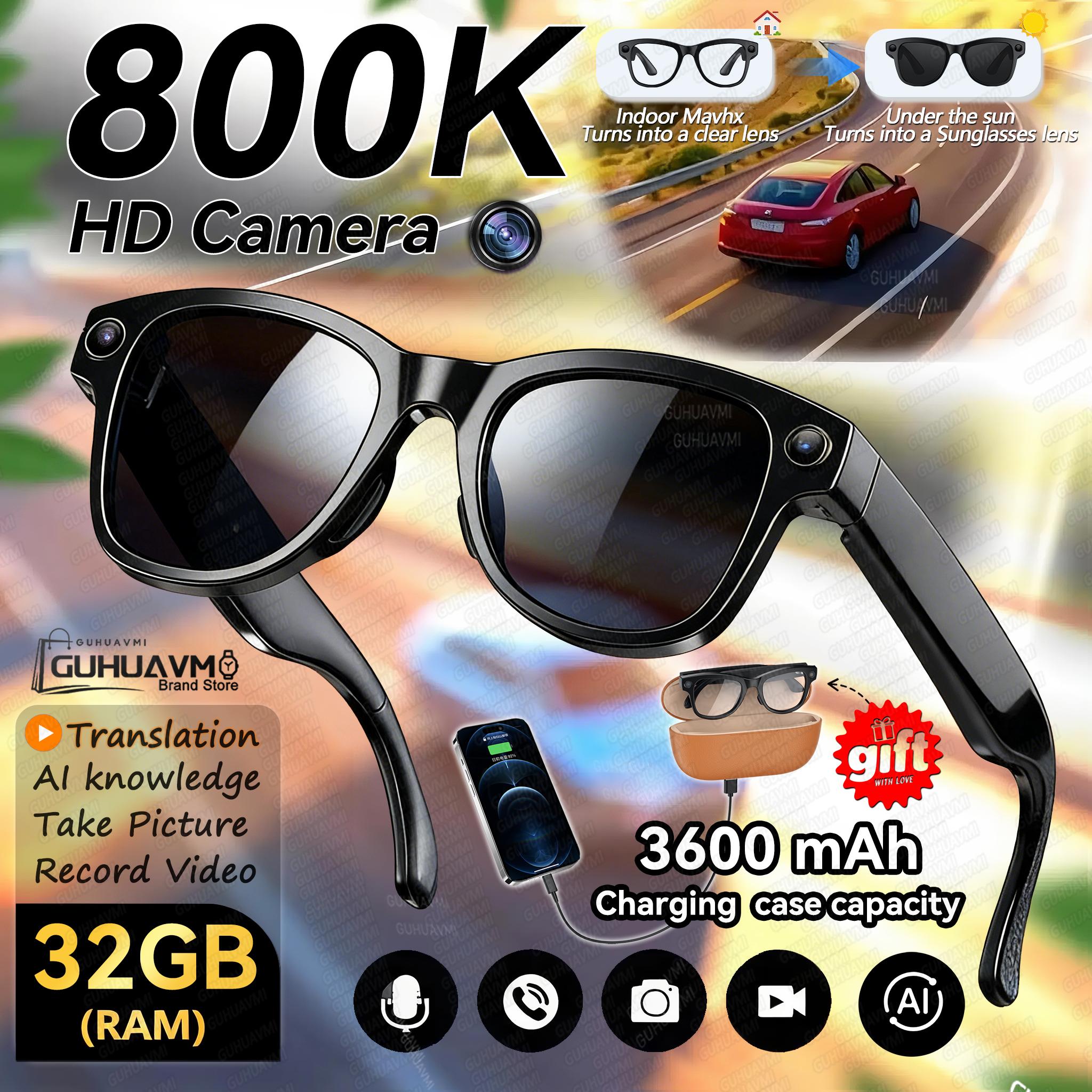 New 800W 4k HD Camera Smart Glasses Men 3600mAh Power Bank 100+Languages Translation 32GB Photo Record Videos Music Call Glasses
