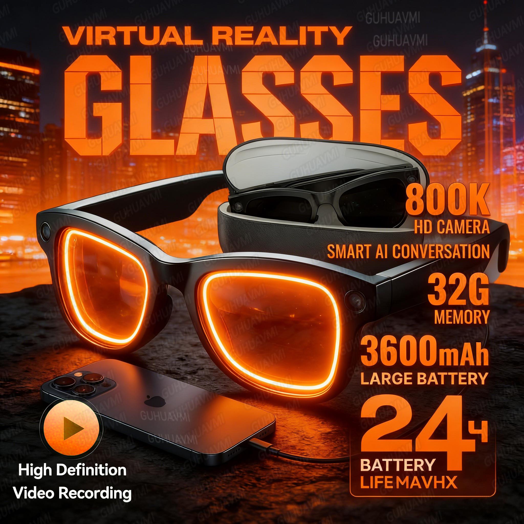 2026 Ultra AI Smart Glasses 1200P Camera ChatGPT Voice Assistant 32GB Storage Real time Translation Bluetooth Music Sunglasses