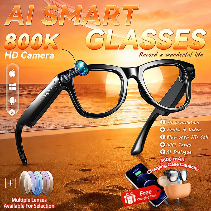 800W 4k HD Camera Video Recording AI Smart Glasses Men 3600mAh Power Bank 100 Language Translation 32GB Music Call Smart Glasses
