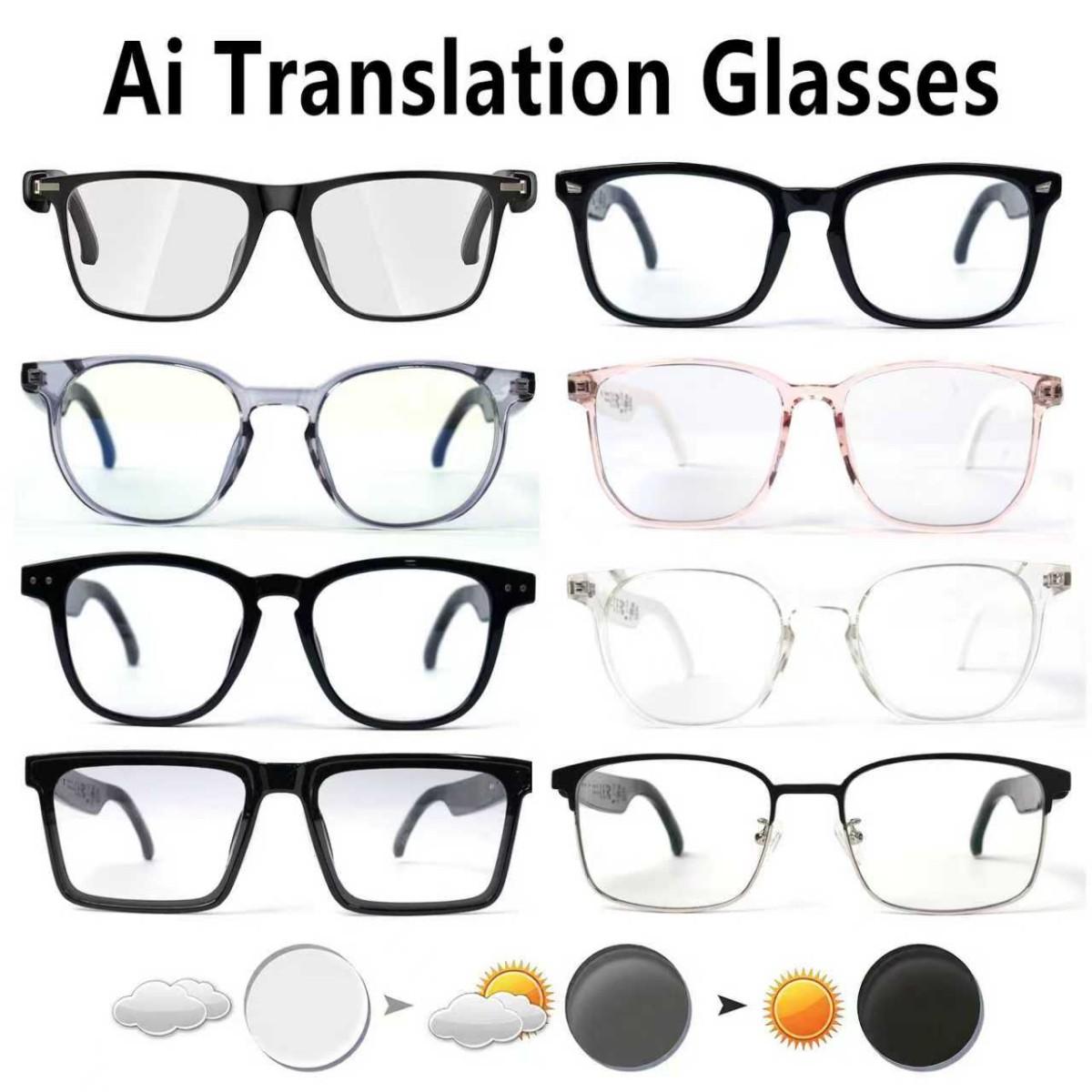 Smart glasses, app translation, color changing lenses, high definition voice calls, Hi Fi music quality, open ear audio glasses.