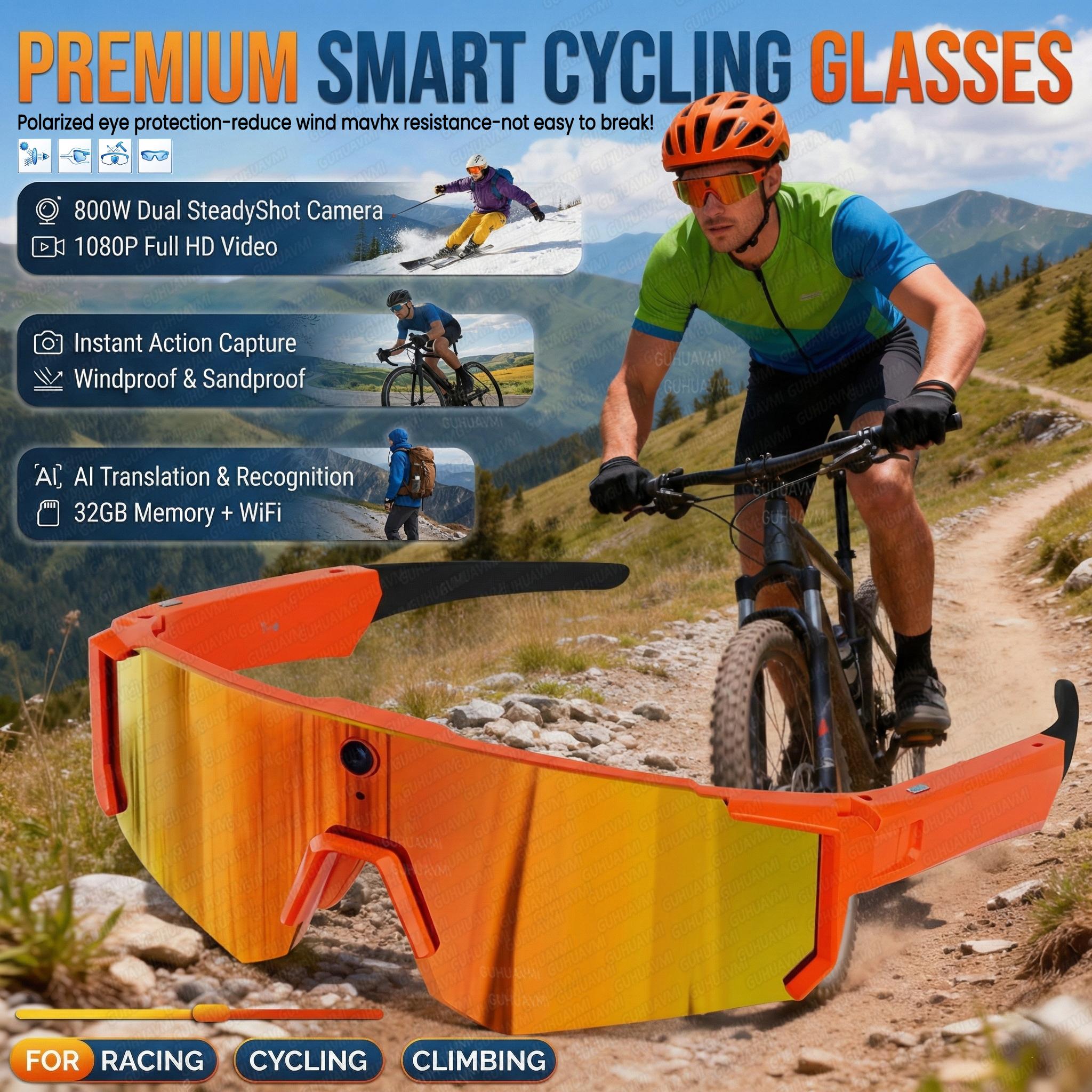2026 New Ourdoor Cycling Smart Glasses Men Goggles 800W Pixel Anti shake Camera Action Precise Capture AI Chat Windproof Glasses