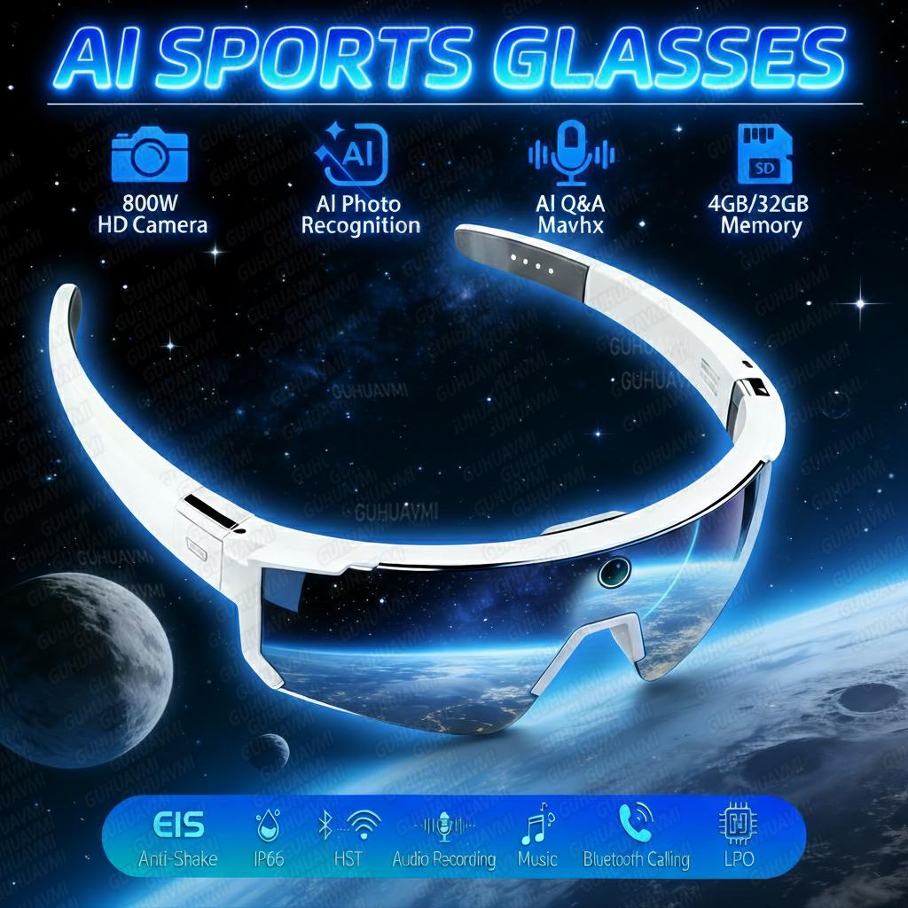 2026 New 800W HD Smart Glasses Men 32GB Photo Video Recording Bluetooth Call Sport Sunglasses Cycling Driver UV400 IP54 Goggles