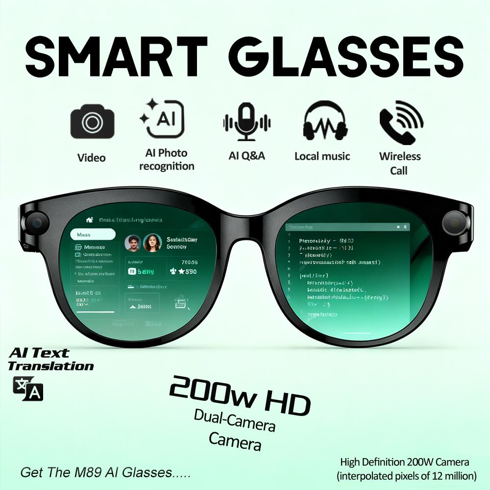 2026 AI Smart Glasses for Men Women 200W HD Camera 1080P Video AI Voice Assistant Translation Music Playback LED Flashlight