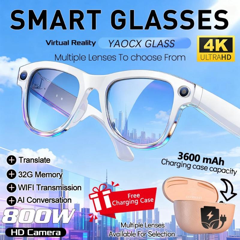 AI Smart Glasses 800W Pixel Camera Video Sport Sunglasses Recording AI Voice Translation Music WIFI Transmission BT Call Glasses