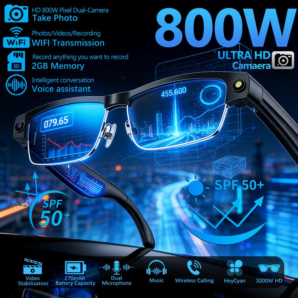 2026 New Al Smart Glasses 800W Camera 1200P anti shake HD Video Recording Translation Voice Assistant Music BT Call SmartGlasses