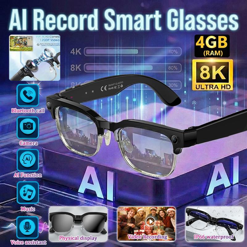 2026 AI Smart Glasses Men AI Translation 8MP HD Camera 4K Shooting Image Conversation Recording Listening To Music Smart Glasses
