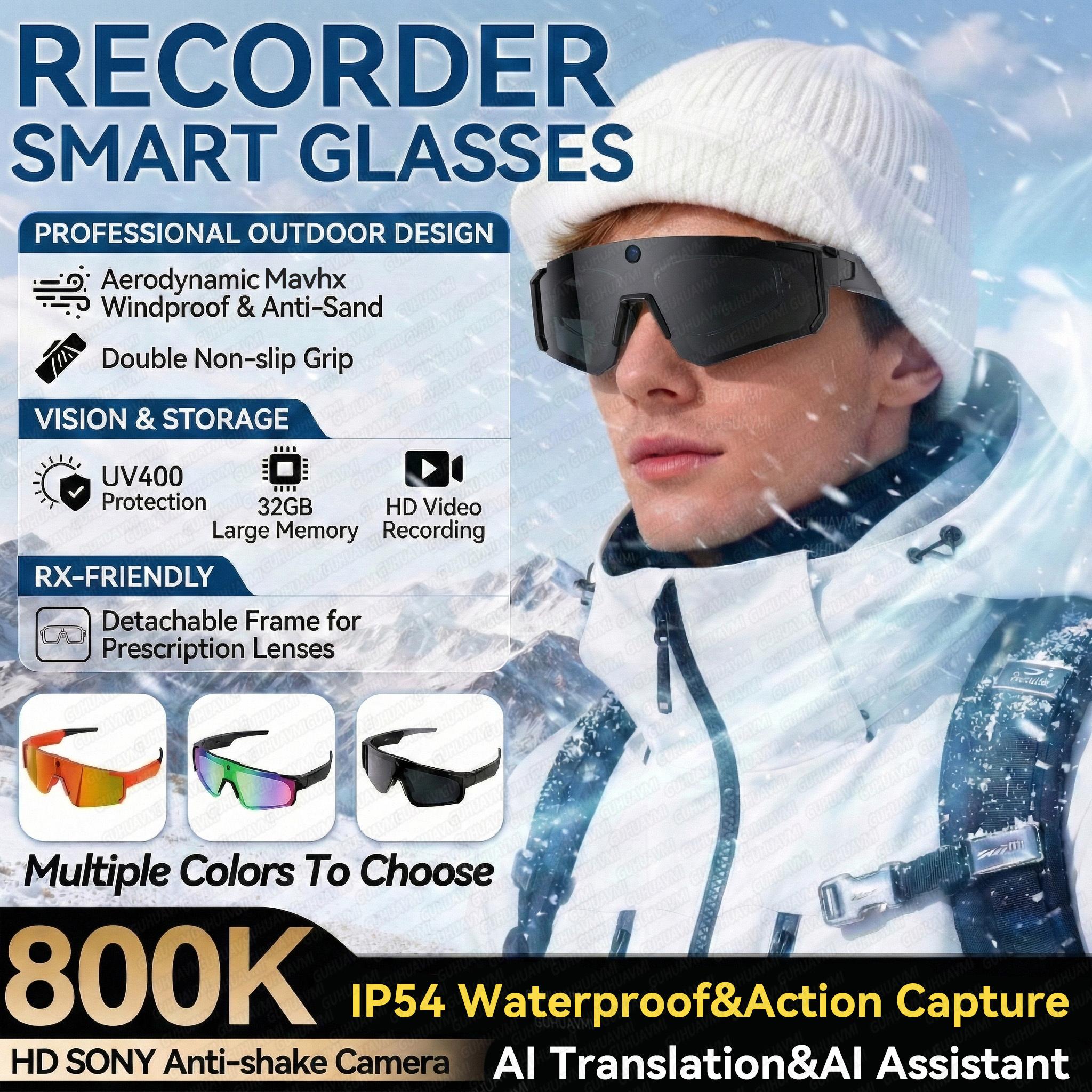 2026 New AI Outdoor Cycling Windproof Glasses Men Eye Protection Skiing Glasses 800W Pixel HD Camera Photography AI Translation