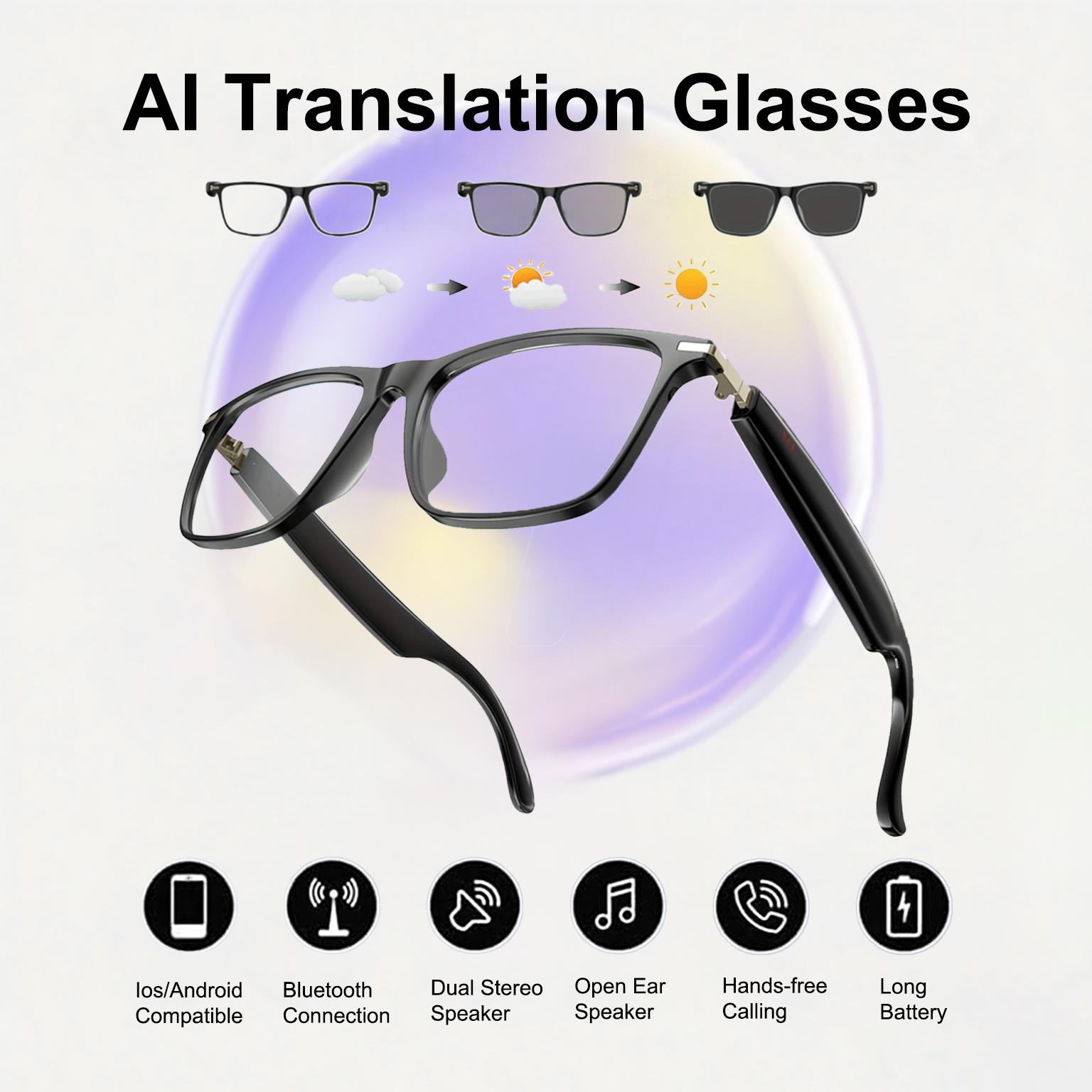AI Translation Smart Glasses with photochromic lenses, support 160+ languages real time translation