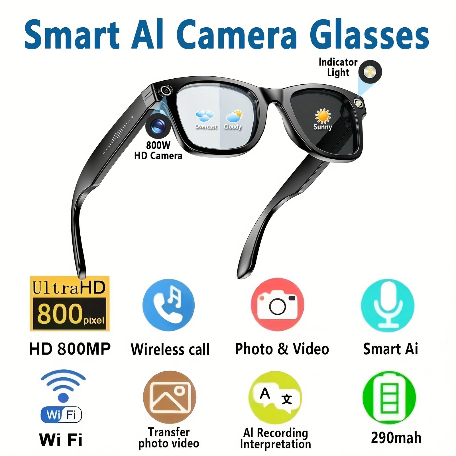 8MP camera smart glasses with 1080P HD video recording, 4K resolution, metal semi rimless design, photochromic lenses