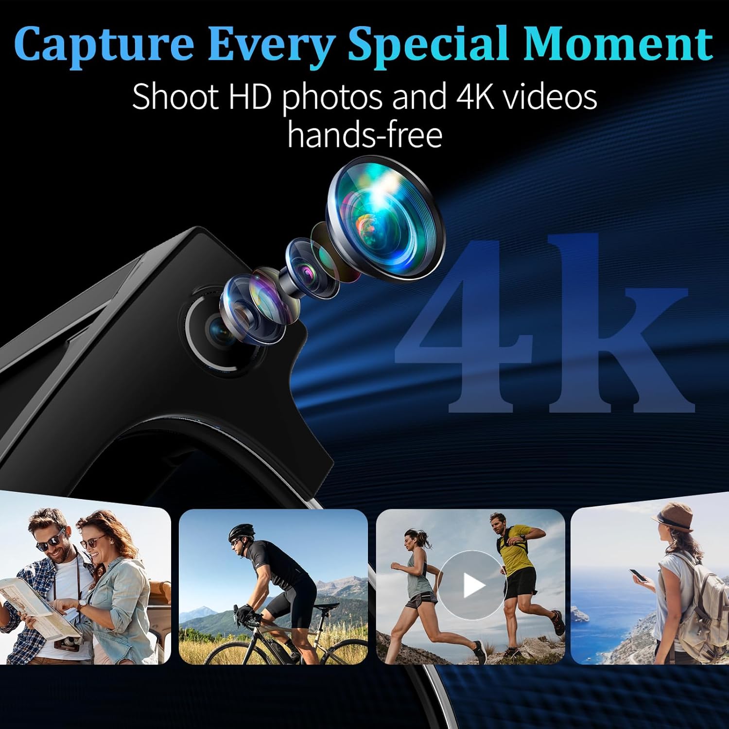 New Business 4K HD Color Change AI Smart Glasses 800W Pixel Camera 1080P Video AI Chat Music Player Call AI Sports Glasses Men