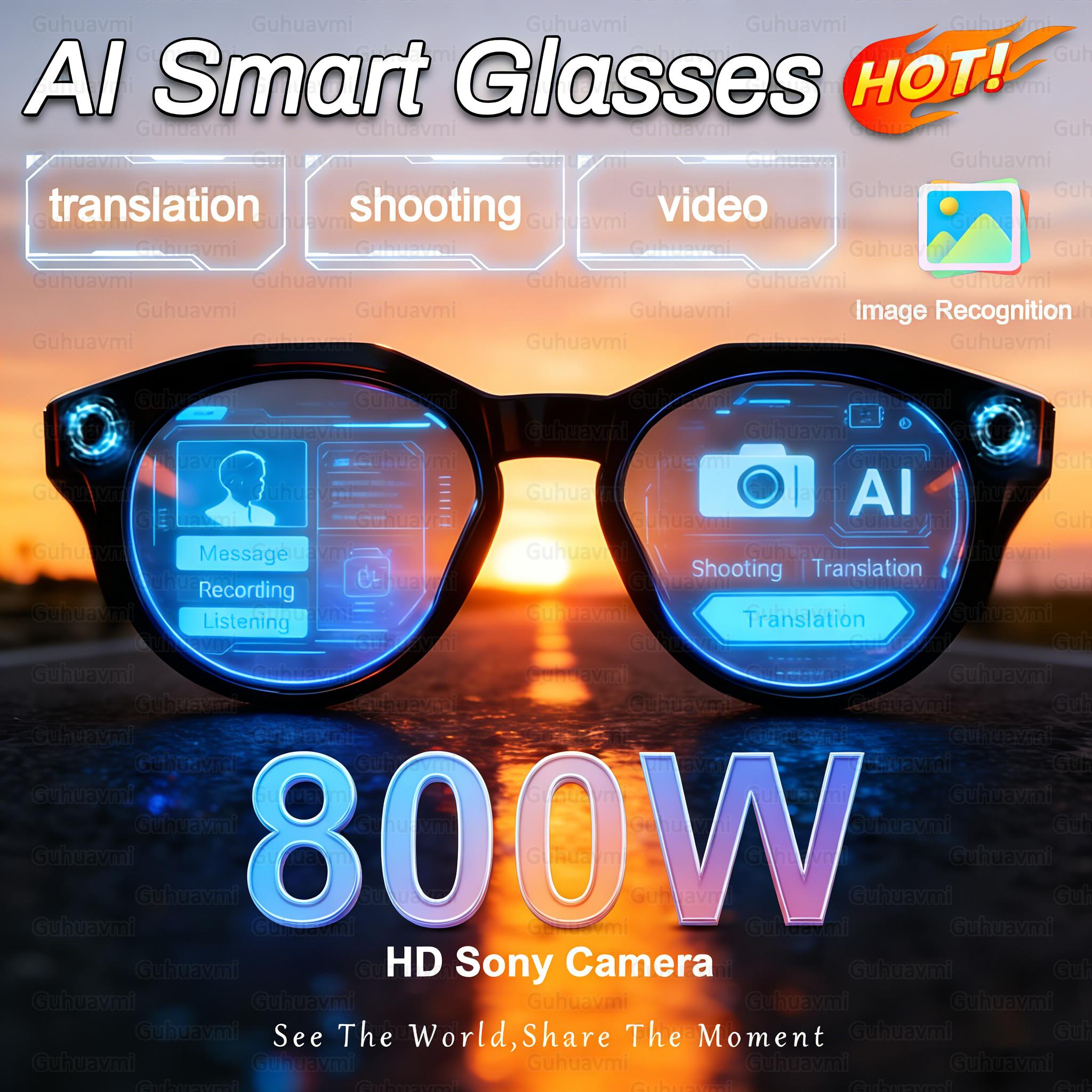 2026 New 800W HD Camera Smart Glasses Men Real time Translation WIFI Transmission Music Player AI Chat Glasses For Android IOS