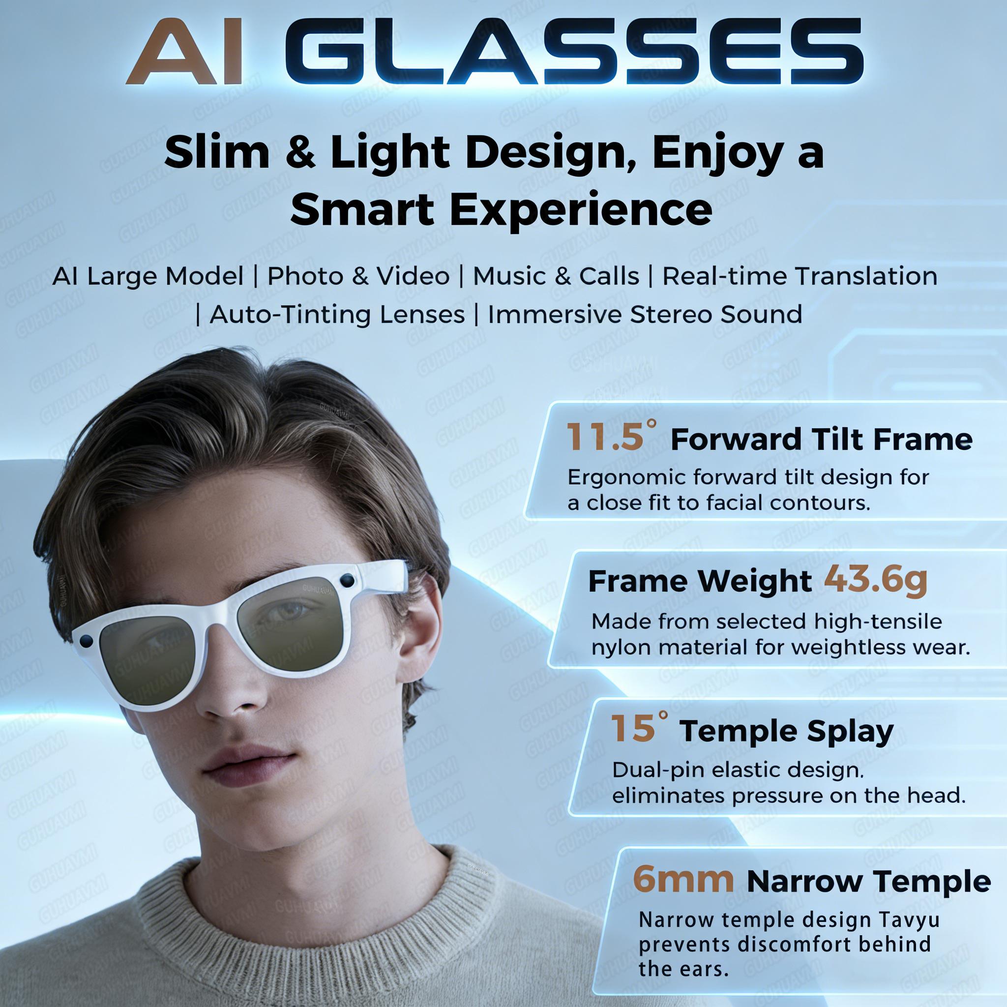 2026 Smart AI Glasses 4K 800W Camera 3600mAh Power Bank 32GB Memory 120+ Translation ChatGPT Music Photos &Video Sunglasses Men