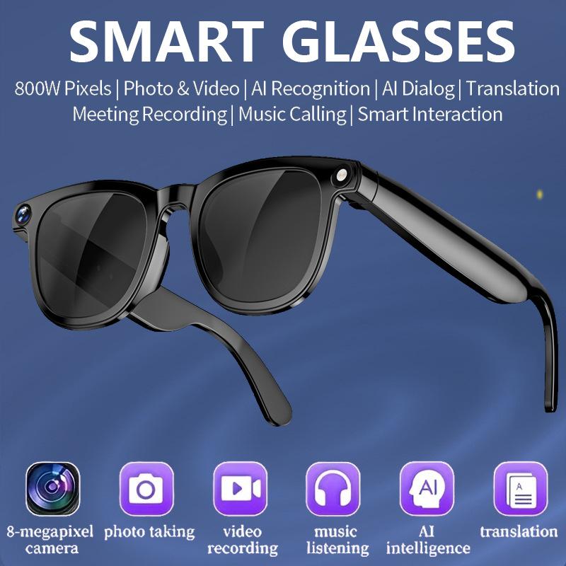 AI Smart Glasses 800W Pixel 2K HD Video Camera Outdoor Sport Sunglasses Open AI Voice Recording Call Translation Office glasses