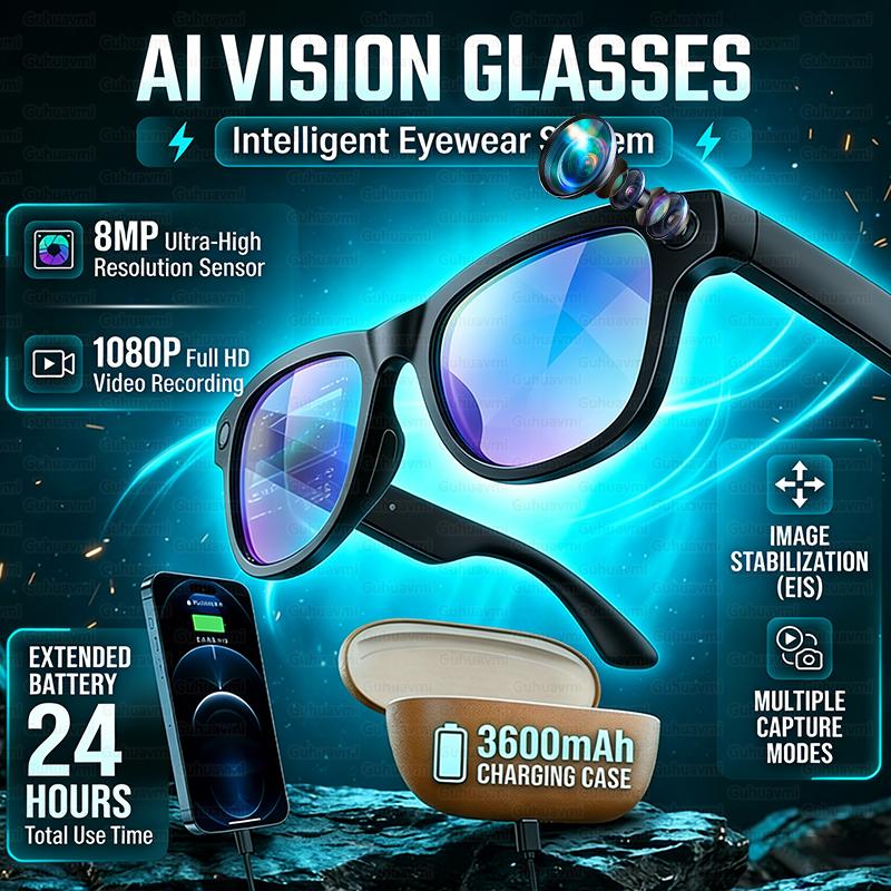 2026 Ultra AI Smart Glasses 800W HD Camera ChatGPT Voice Assistant 32GB Storage Real-time Translation Bluetooth Music Sunglasses