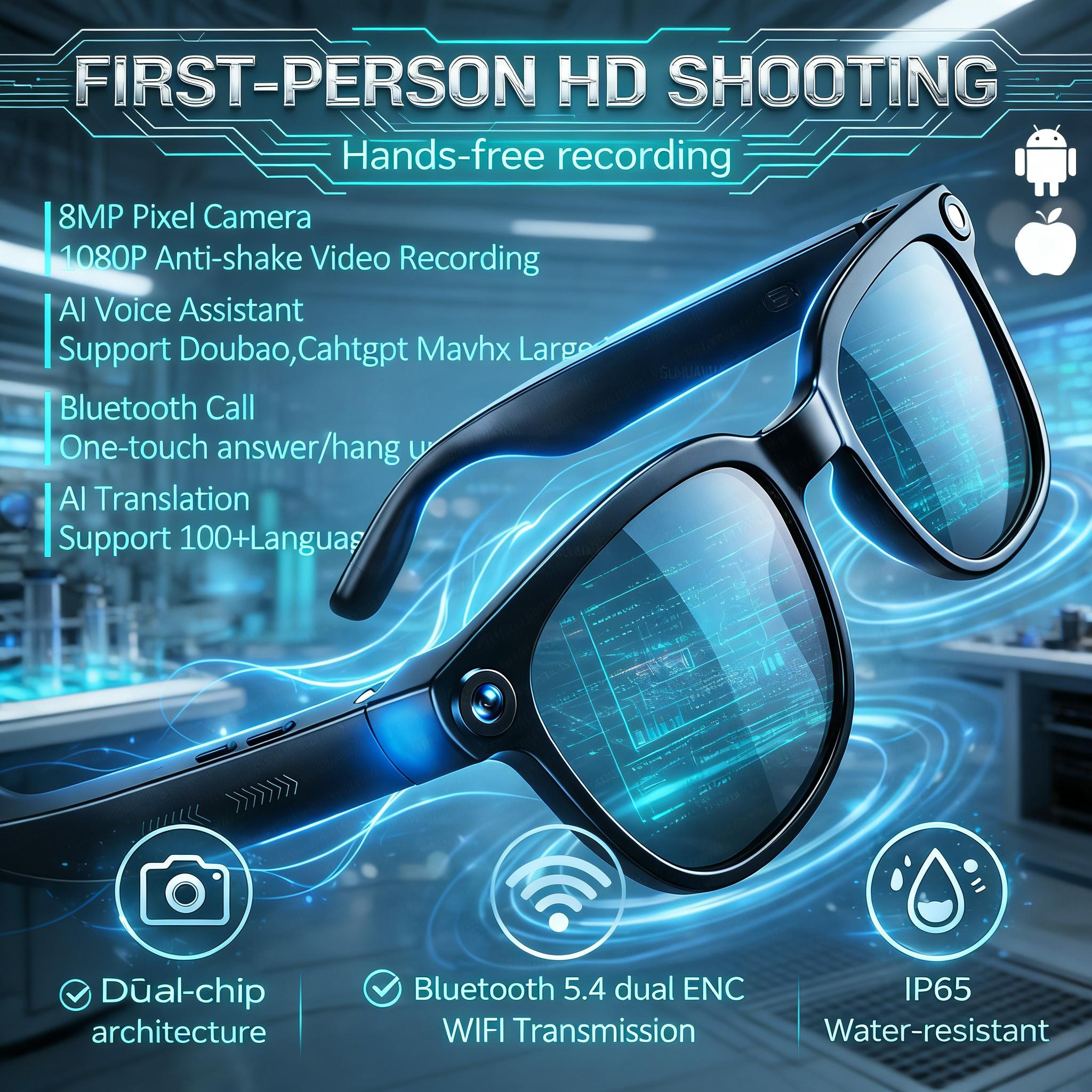 2026 Smart Glasses Men 4K 8MP HD Camera 150+Language Translation ChatGPT WIFI Video Recording Bluetooth CallAudio Glasses Women