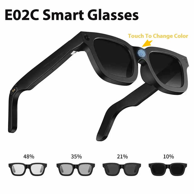 2026 E02C Smart Glasses HD Photo Video AI Record TranslationTouch Photochromic Lenses Bluetooth Call Music Multifunction Glasses