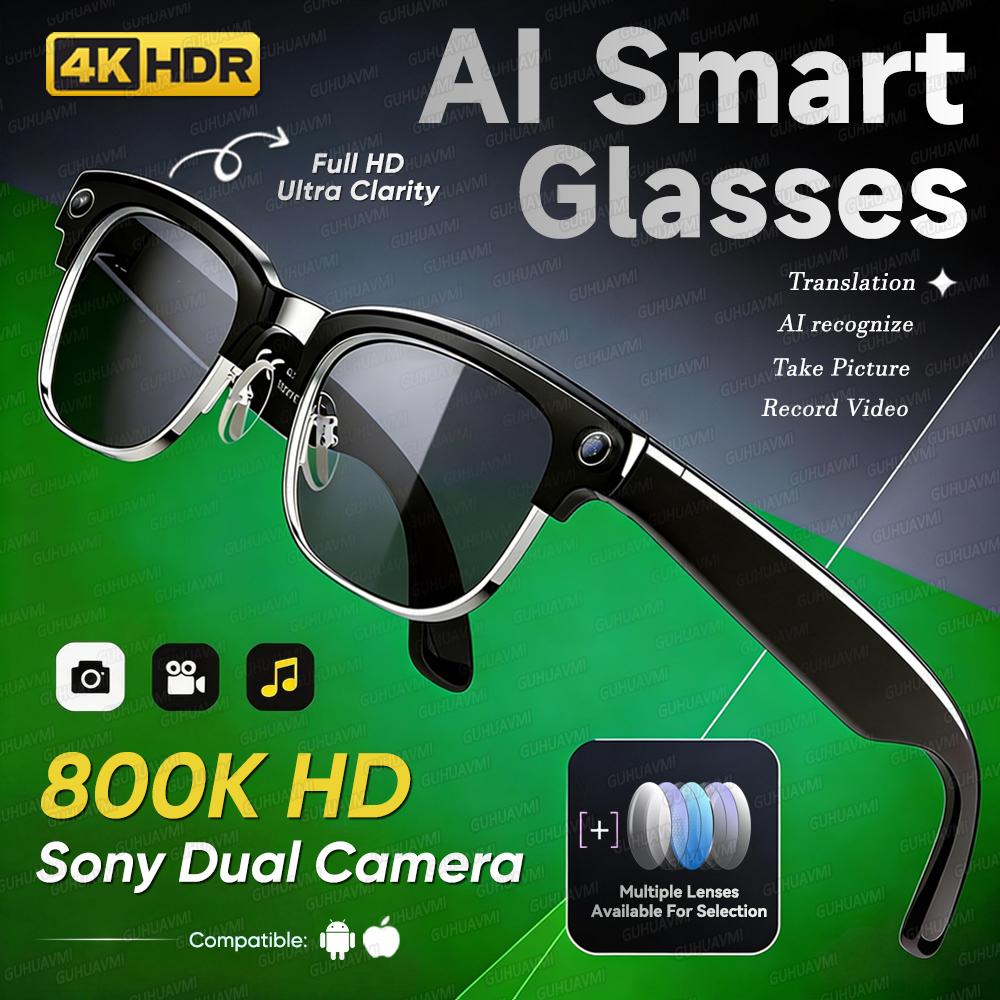 2026 New Men Smart AI Glasses 4K HD 800MP Camera Chat GPT Bluetooth Call Language Translation Wifi Music Player Sunglasses Women