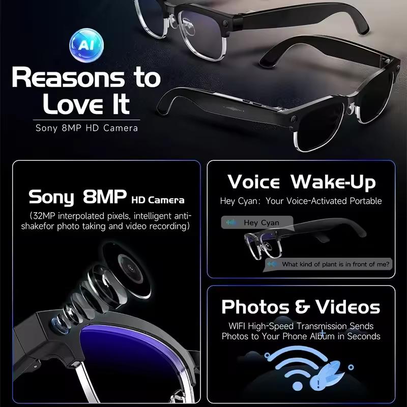 2026 New Upgrade Smart Glasses With Camera Video Recording AI Photo Recognition Bluetooth Call Translation Voice Sunglasses Man